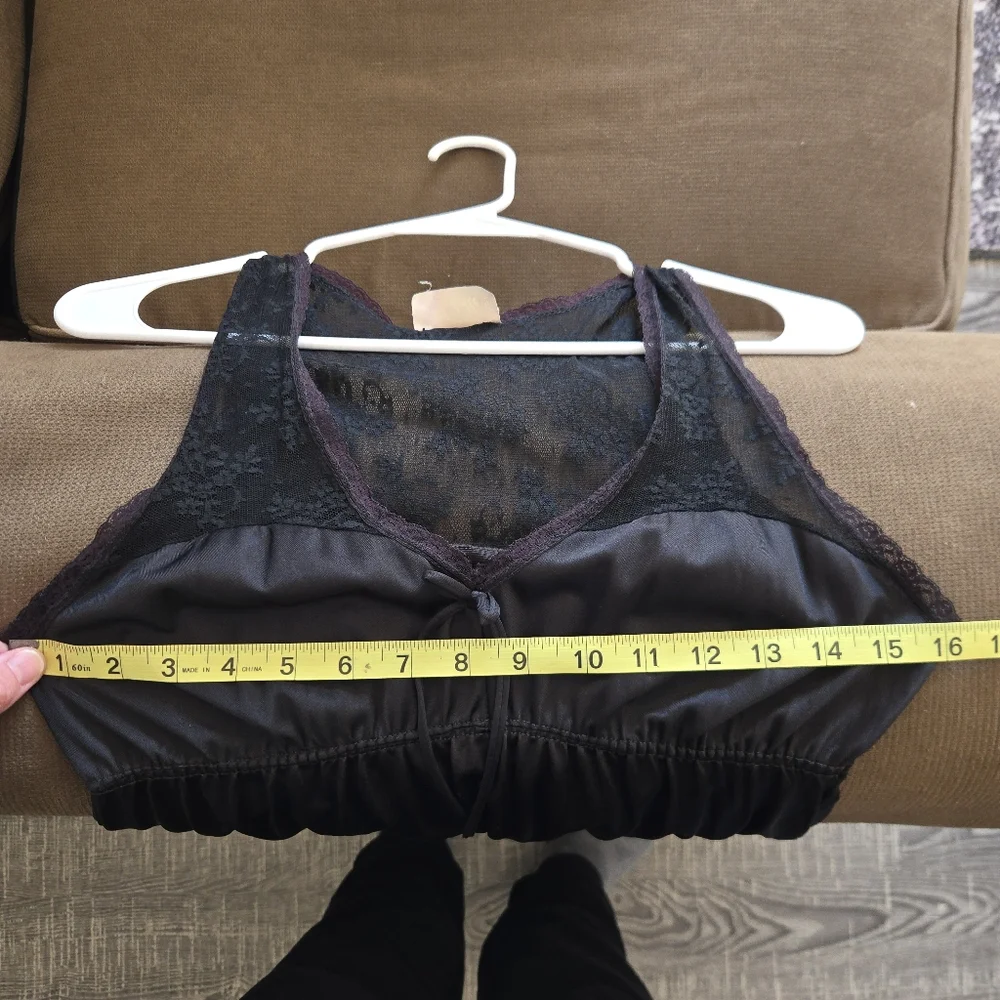 Vintage Satin Slip Dress Size M Black‎ Lace Made In USA Coquette Romantic Gothic - Picture 8 of 10